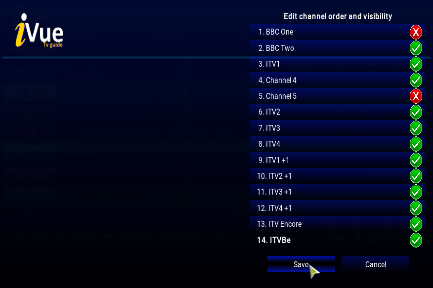 Rearrange/Remove Channels from iVue TV Guide IVue TV Guide System